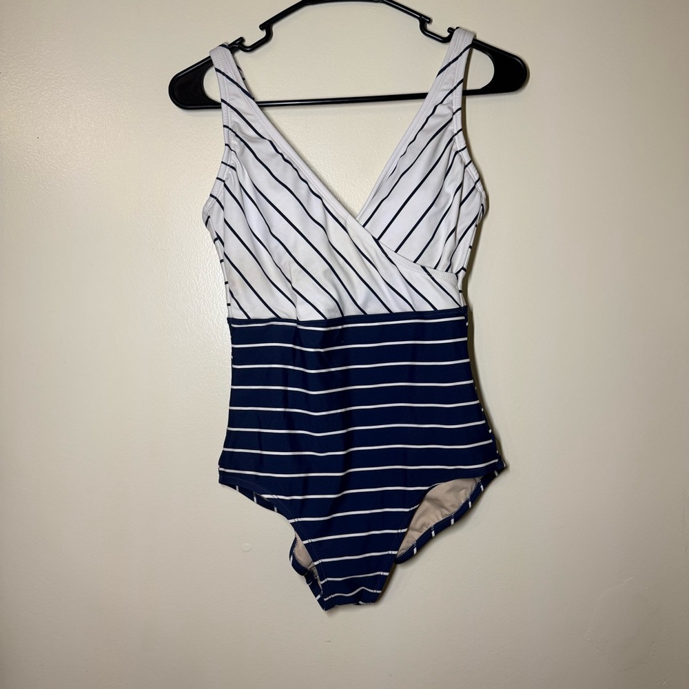 Kona Sol Navy and White Striped One Piece